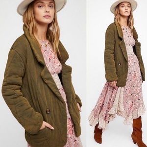 Free People Tawny Quilted Army Green Puffer Jacket • Medium